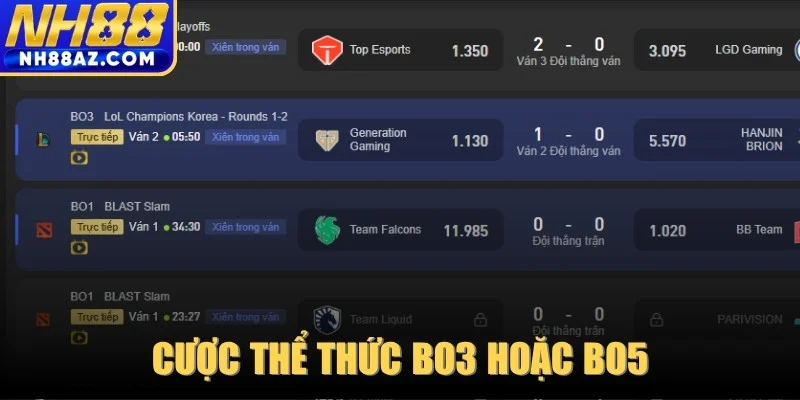 Cược thể thức BO3 hoặc BO5